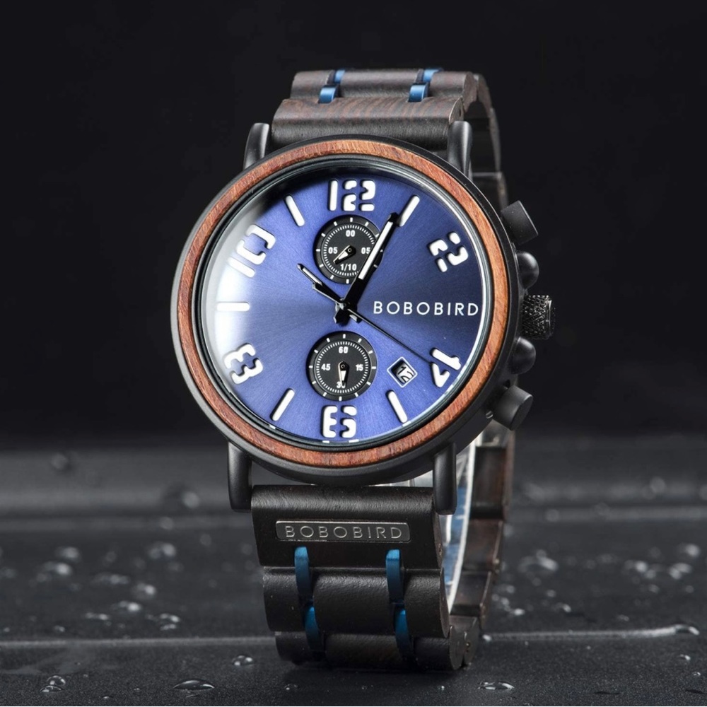 BRAND NEW MENS STYLISH WOODEN STAINLESS STEEL WATCH NWT - Picture 3 of 8